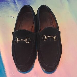 Gucci Black Suede Loafers with Silver Bit